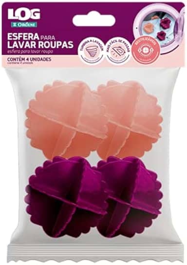 Ordene - Esfera para Lavar Roupas Coloridas, Pacote com 4 unidades Reutilizáveis, Linha Log