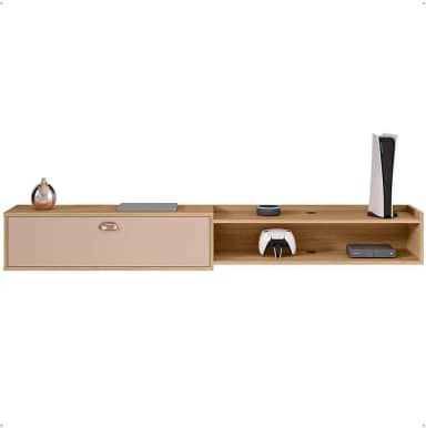 Rack Bancada Suspensa 1.8 Estante Home Supremo King Tv 70 Pol. 1 Porta Nicho Organizador Sala Quarto - Hanover/Fendi