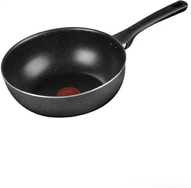 Frigideira Wok Rochedo Stone Pro 25cm Preto com Efeito Pedra e Antiaderente Minerium, Alta Resistência e Durabilidade, Cabos Ergonômicos e Base Limpa Fácil