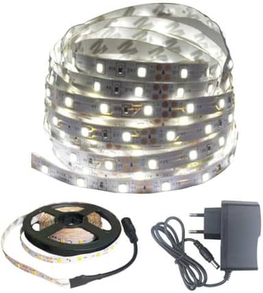 Fita LED 3528, 5 Metros, 300 LEDs, Branco Frio 6000K, IP20, com Fonte de Alimentação Bivolt