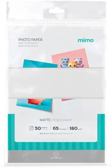 Mimo - Papel Fotográfico Fosco - A4-180g - 50 Fls - Qualidade Premium - Controle de Absorção da Tinta Para Melhor Absorção e Resistente a Água - Gramatura de 180 g/m²