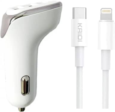Carregador Veicular para Iphone PD USB-C Lightning KAIDI KD-304CL Turbo 38W Carregamento Rápido 3 Saidas