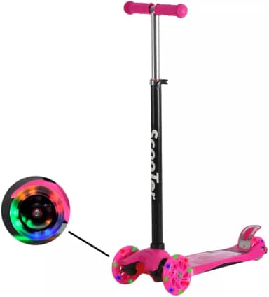 Patinete Infantil Unissex Dobrável e Ajustável 4 Rodas Com Luzes Em Led Até 70kg Cor Rosa