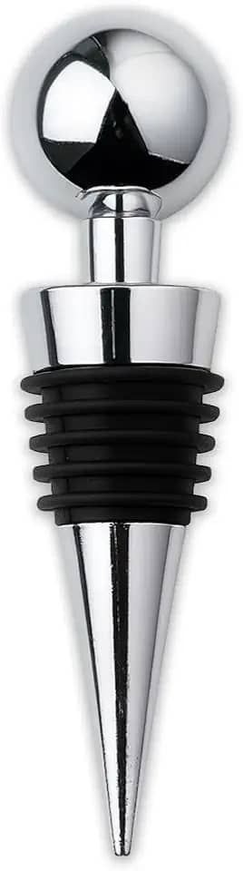 Rolha Vedante de Vinho Inox Cromado com Vedação de Silicone – Tampa Reutilizável para Garrafa de Vinho e Espumante, Preservação de Bebidas