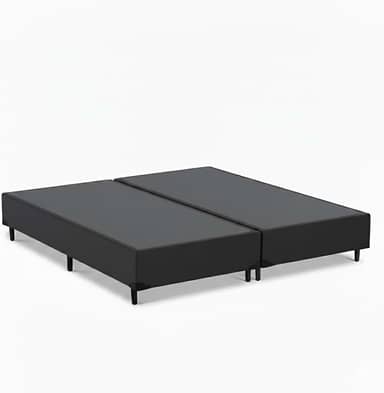 Cama Box Queen Bipartido 79, Pés de Madeira (Corino, Preto)