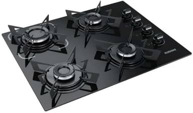 Cooktop 4 Bocas a Gás Itatiaia Electra Glass Mesa de Vidro Acendimento Superautomático Preto Bivolt