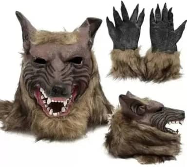 Fantasia Máscara De Látex Lobisomem Lobo + Par De Luvas