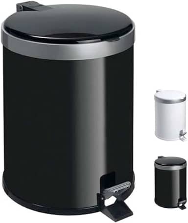 Lixeira com Pedal 5 Litros em Polipropileno Preto – Tampa Reta com Aro Prata
