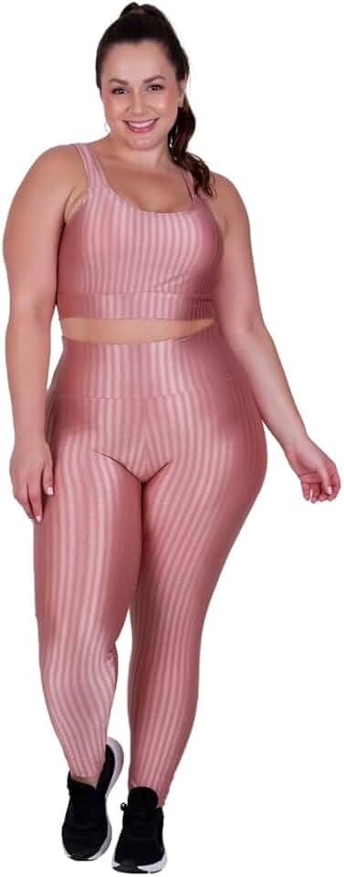 Conjunto Fitness Plus Size Cós Alto By Tina Top de Academia e Calça Cintura Alta Bárbara