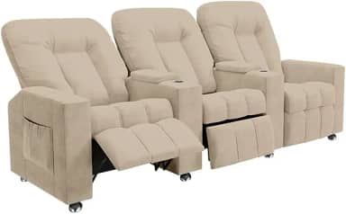 Poltrona Reclinável 3 lugares para Sala de Cinema Romeo F05 Suede Bege - Lyam Decor