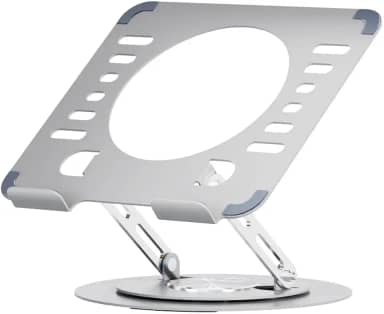 Suporte para Notebook e Tablet em Aço Carbono Prata com Base Giratória 360º, Altura Ajustável Ergonômica, Dobrável e Estável para Laptop, Celular, Livros, Home Office e Estudos