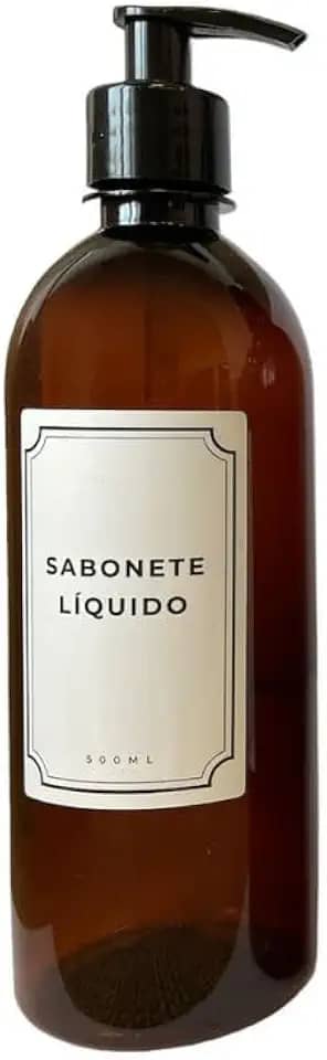 Frasco Sabonete Liquido Banheiro Pump Minimalista Lavabo (Ambar c/Branco)