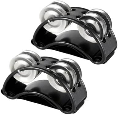 2 peças Pandeiro para pés, pedal de percussão, tambor com sinos de aço, acessórios de instrumentos musicais para shows, tambor de festa e tocar guitarra (prata)