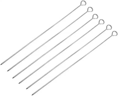 Kit 6 Espetos Inox 30 Cm Para Churrasco Espetinho Assar Carne Frango Legumes Vegetais