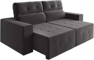 Sofá Retrátil e Reclinável 2m 3 Lugares Fênix Veludo Cinza