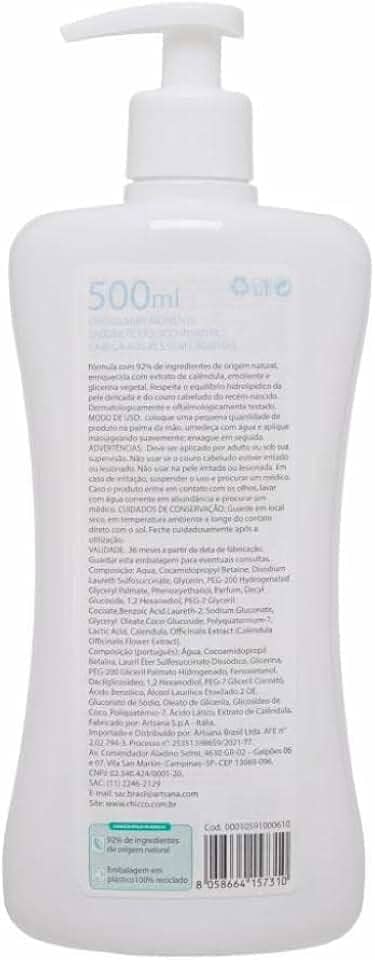 Chicco GEL BANHO MICELAR INFANTIL Baby Moments 500ML, Cor: Branco, Peso: 0.575 milligrams, unidade de contagem: 1.0 Litros