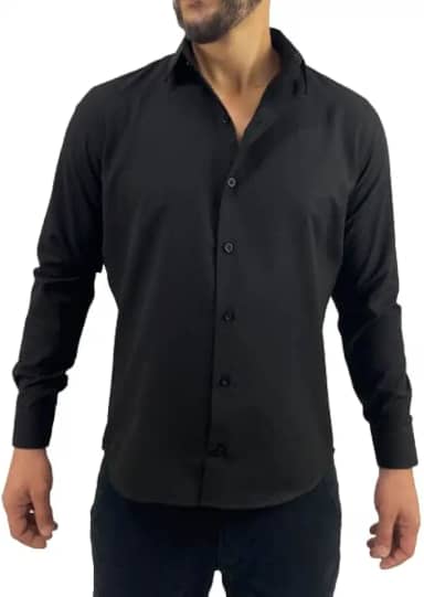 Camisa Social Manga Longa Slim Preta tecido de algodão 5045C