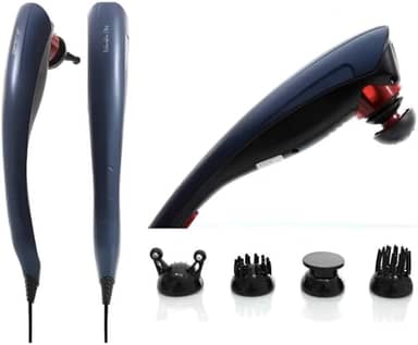 Massageador Elétrico Manual com Infravermelho, 4 Acessórios, Bolsa de Transporte, Azul e Prata escuro Bivolt