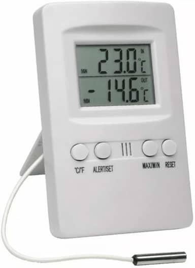 TERMOMETRO DIGITAL COM TEMPERATURA MAXIMA E MINIMA COM SENSOR EXTERNO E ALARME INCOTERM