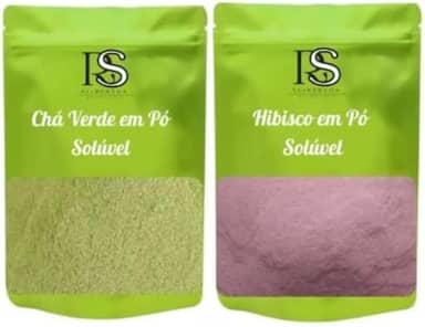 RS Chá Verde e Hibisco em Pó Solúvel, Kit 2 Unidades de 1kg Cada, Bebidas Quentes e Frias, Embalagem Stand-up Pouch