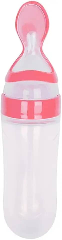 Colher de Silicone Dosadora 90ml para Alimentação Infantil com Corpo Macio e Tampa Protetora -ROSA