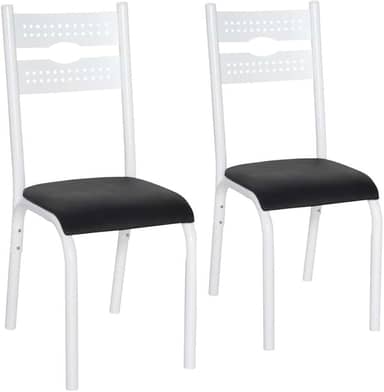 CONJUNTO DE 2 CADEIRAS COZINHA SALA JANTAR CIPLAFE LUNA TUBO BRANCO ASSENTO ESTOFADO PRETO