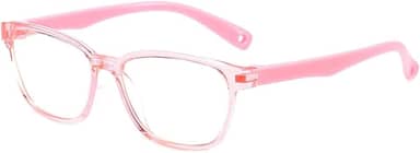 Armação de Óculos Infantil, Formato Retangular, Rosa Transparente, Material Plástico