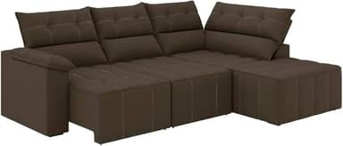Sofá de Canto Retrátil e Reclinável 4 Lugares Santorini Veludo Luizzi (Marrom)