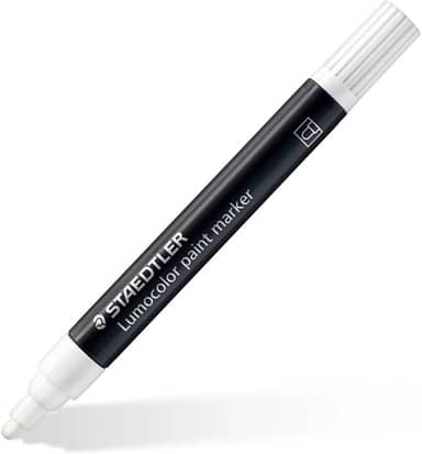 STAEDTLER Marcador Acrílico Lumocolor 1 Unidade Branco - 349-0 - Tinta Permanente à Base de Água, Para Superfícies Escuras, Secagem Rápida, À Prova d’Água e Manchas, Ponta Arredondada 2,4mm