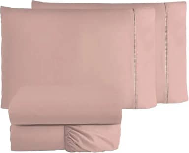 Jogo de Cama Casal Queen Percal 400 Fios Ponto Palito 04 Peças, Antiácaro, Não faz bolinha Toque Extra Macio (Rosê)