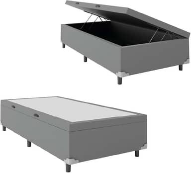 Cama Box com Baú Solteiro 0,88 com 41cm de Altura Prince Cinza