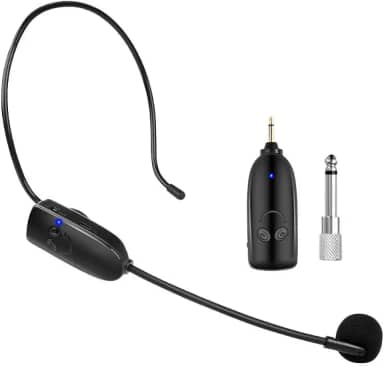 Microfone sem fio, montado na cabeça e portátil 2 em 1, alcance efetivo de 50 metros, adequado para amplificadores, professores, fitness, igrejas, discursos