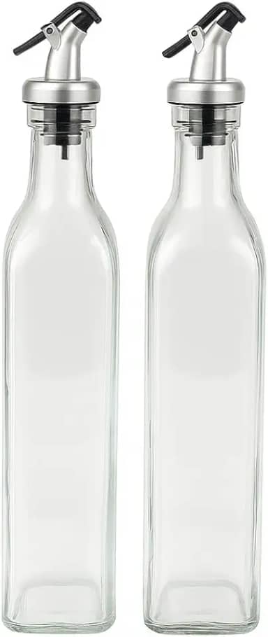 Galheteiro de Vidro 2 Peças 500ml com Bico Dosador e Tampa Inox – Ideal para Azeite, Óleo e Vinagre | Kit Elegante e Funcional para Cozinha