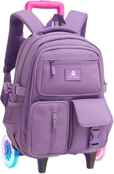 Mochila Escolar com Rodinhas, Unissex, Reforçada, Múltiplos Compartimentos, com Alça de Carrinho regulavel, para Crianças 6-12 Anos