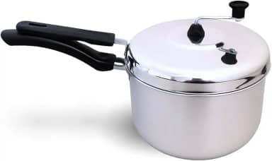 Pipoqueira de Alumínio Premium, 20cm, 3.7L com Manivela Superior, Tampa Articulada para Fogão, Alças Resistentes ao Calor, Preparo para 4 Pessoas