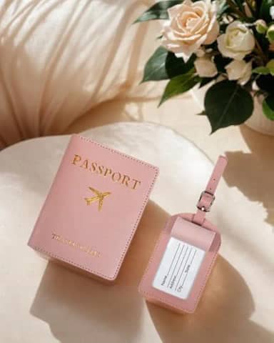 Etiqueta de bagagem para viagem, conjunto de porta-passaporte, elegante e prático, rosa, Esportivo