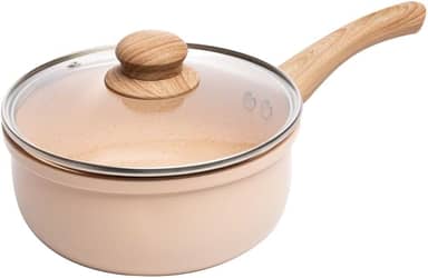 LYOR - Panela de Indução com Tampa de Vidro 16cm Bege Alumínio com Revestimento Cerâmico