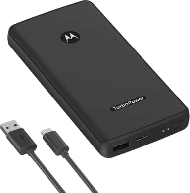 Motorola, TurboPower Pack 10000- Slim Power Bank Portátil 18W QC3.0 + USB-PD (Power Delivery for Moto G Play, Power, Stylus, Edge, One 5G UW Ace - Fast Charge Samsung, Google, More
