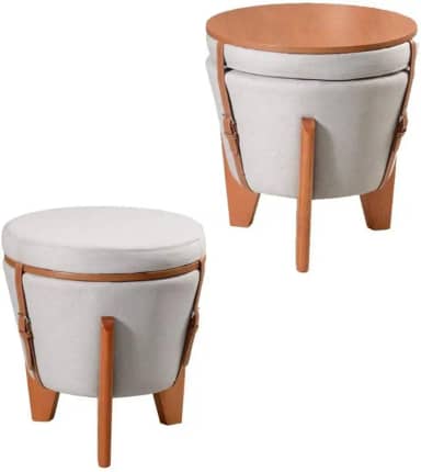 Pufe baú mesinha Rústico Resistente 3 Pés Redondo Cinza claro