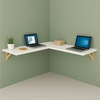 Mesa em L Suspensa para Computador e Notebook - Estilo Industrial com Prateleira e Mão Francesa de Madeira Maciça, Ideal para Home Office e Gamer(Branco)