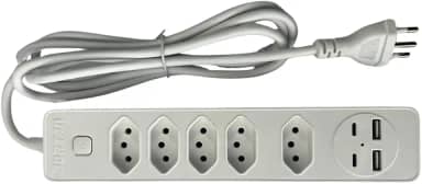 Filtro de Linha 5 Entradas 2 Portas USB 2 Portas Tipo C Régua de Energia 5 Tomadas com Entrada USB e Tipo C Extensão Multifuncional Bivolt de Design Premium