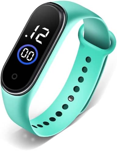 Relógio Digital LED Unissex à Prova D'água - Mostrador Quadrado com Data, Pulseira Plástica e 12 Estilos para Todas as Ocasiões (verde agua)