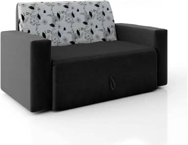 Sofá-cama 2 Lugares Pratik 5000 Mamflex Preto/cinza Floral Suede
