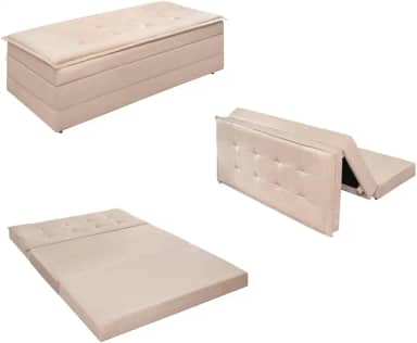 Puff Vira Cama Casal Para Descanso - Diversas Cores (Bege)