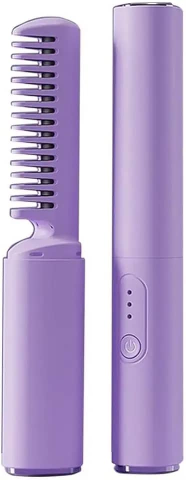 Escova Alisadora,Cabelo Alisado Escova Recarregável Mini Pente Portátil Rápido(Roxo)