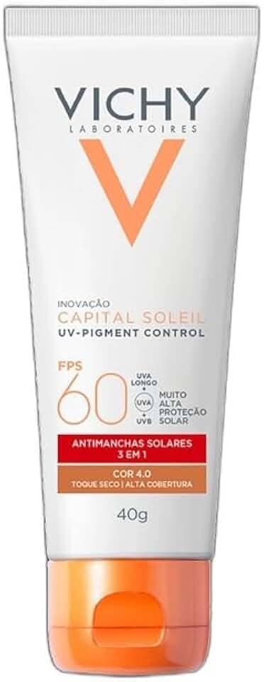 Vichy, Pigment Control, Protetor Solar Facial anti manchas com Alta cobertura, Vitamina B3, Ácido Tranexâmico, FPS60, 40g