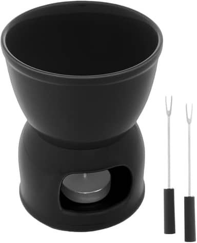 WOLFF - Aparelho de Fondue 4 Peças de Porcelana para Duas Pessoas Preto 400ml - Para Chocolate e Queijo
