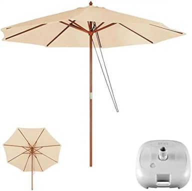 Kit Ombrelone Madeira 3 Metros Guarda Sol Sombreiro + Base Plástica - Mor - Bege