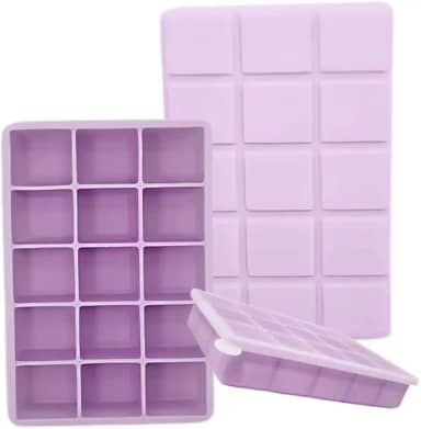 SYMEON Forma de Gelo Silicone Com Tampa Livre de BPA Flexivel 15 Cubos de 27ml Cada Prática Resistente e Reutilizável Forma Para Papinha Gelatina Frutas (FORMAGELO-LILAS)