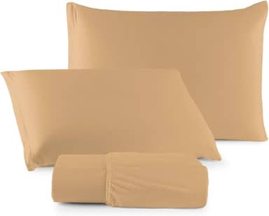 Jogo de Lençol Malha 100% Algodão com Elástico 2 ou 3 Peças Liso (Mostarda, Queen)